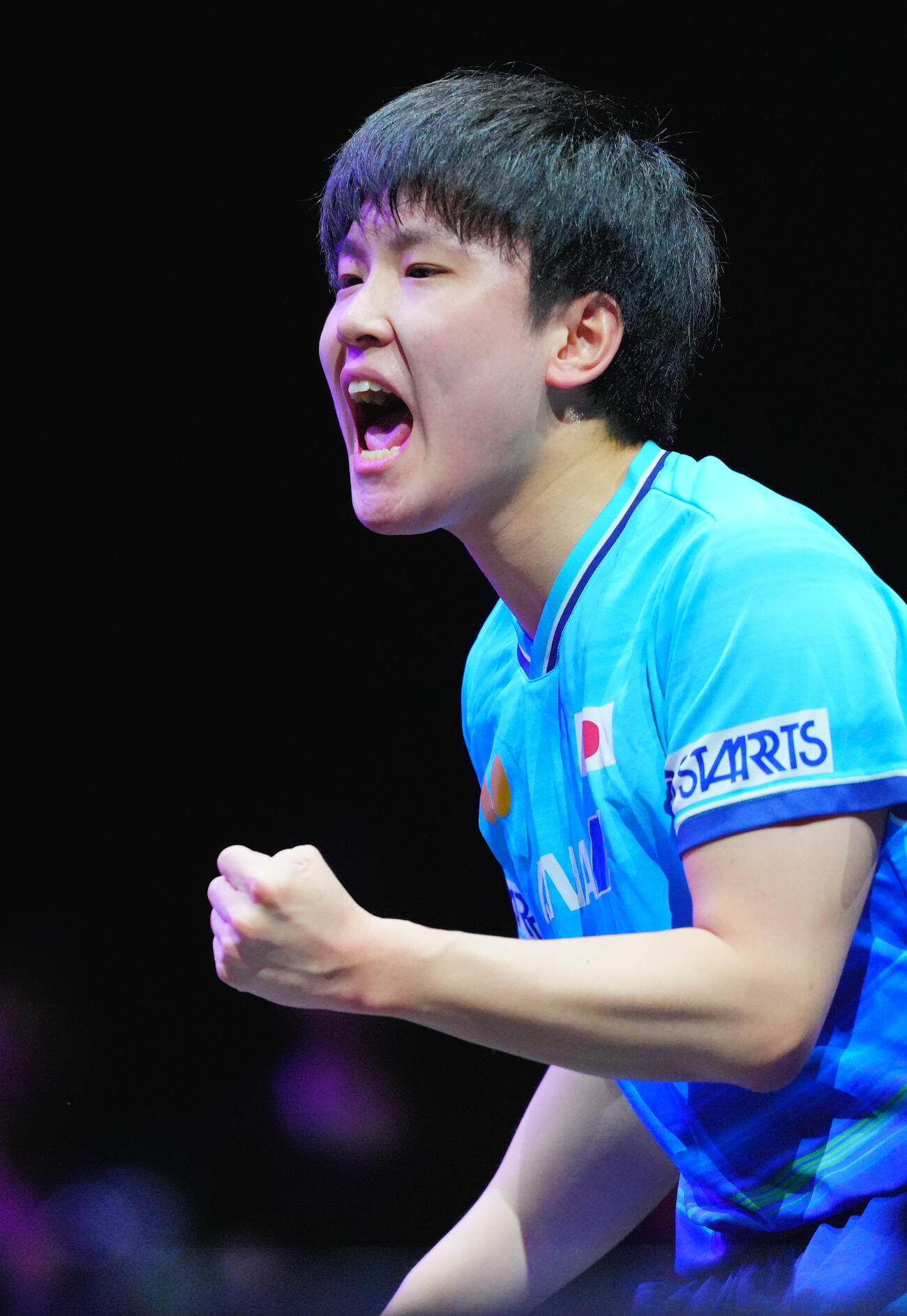 男子準々決勝でアレクシス・ルブランと対戦する張本智和（撮影・垰建太）