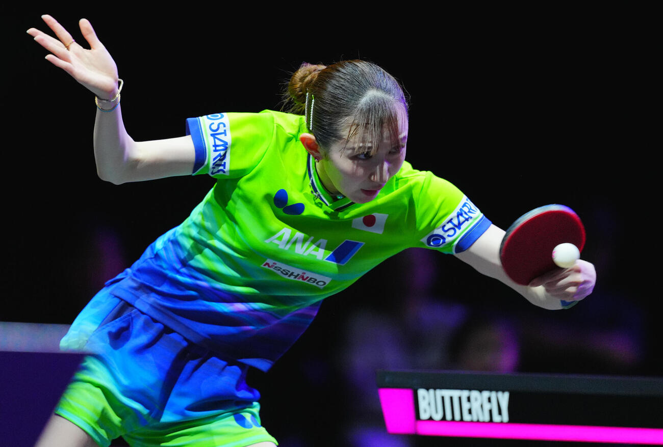 女子準々決勝でクアイ・マンと対戦する早田ひな（撮影・垰建太）