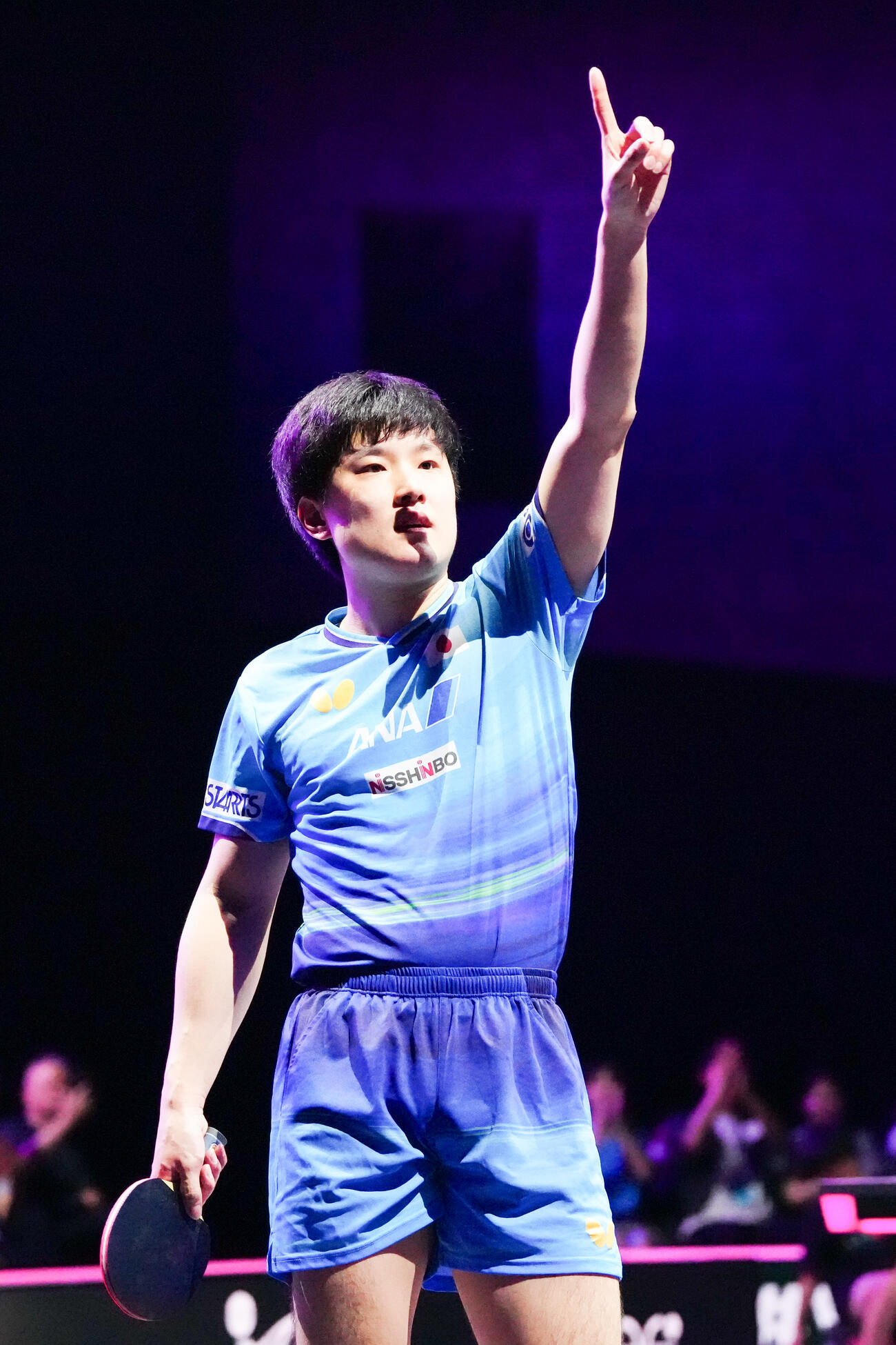 男子準決勝で松島輝空に勝利した張本智和（撮影・江口和貴）