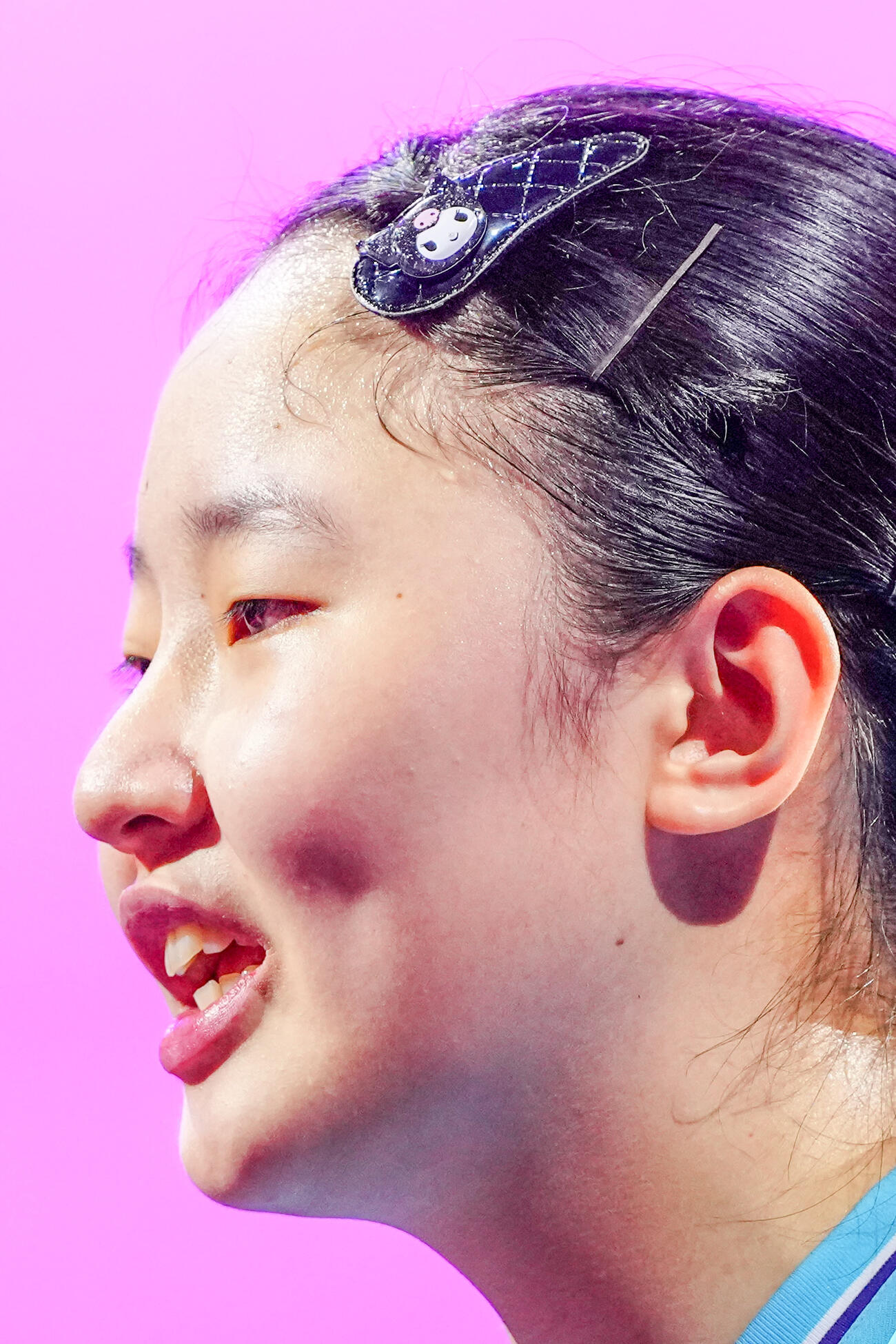 女子シングルス2回戦で中国の陳熠と対戦する張本美和（2026年8月6日撮影）