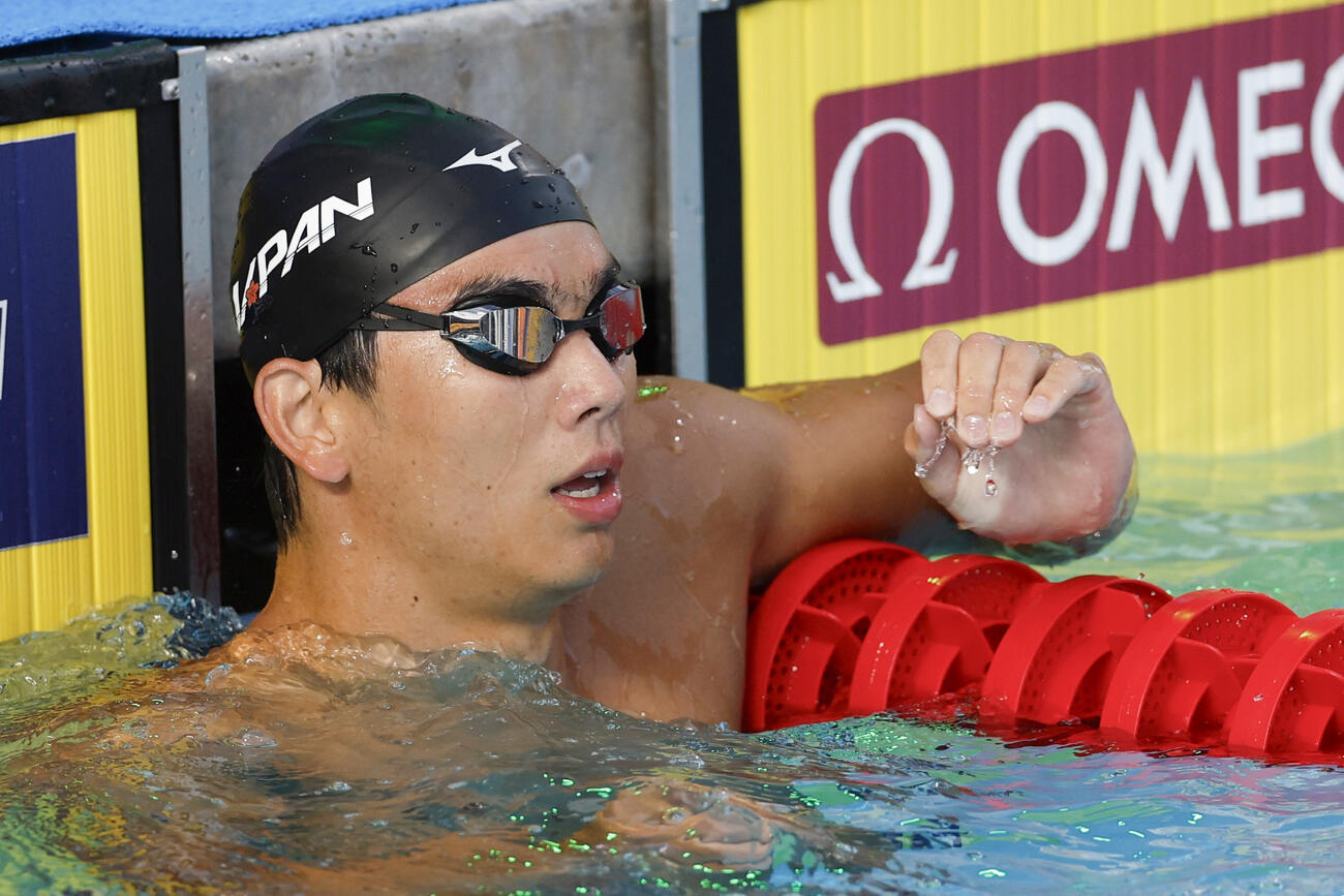 男子50メートルバタフライ決勝のレースを終えた光永翔音。8位だった＝アーバイン（共同）