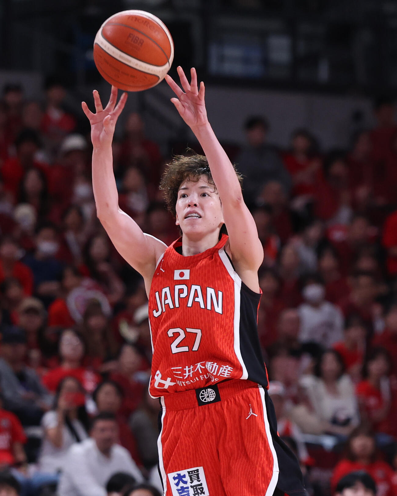 日本対韓国　4Q、シュートを放つ林咲希（撮影・増田悦実）