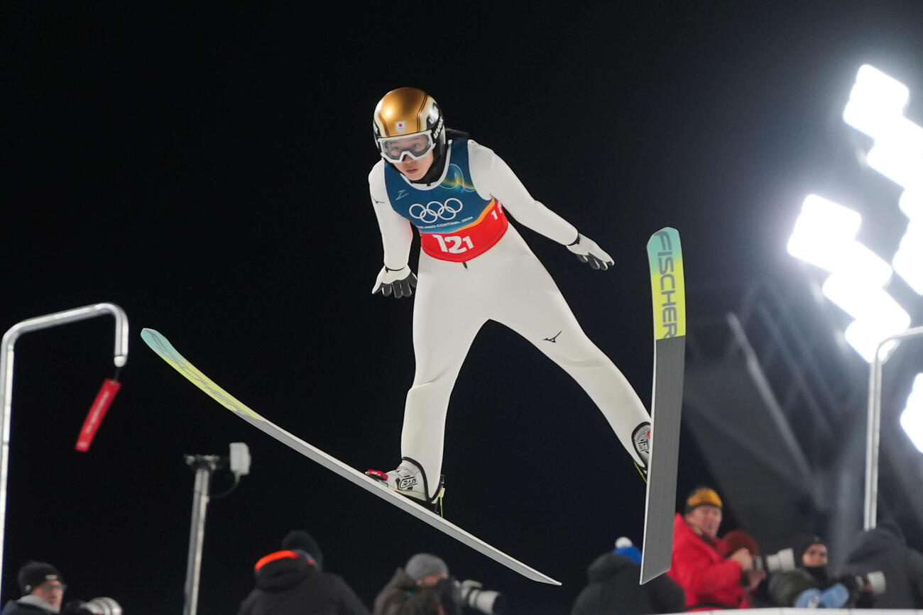 2026年2月、ミラノ・コルティナ冬季五輪ジャンプ混合団体で競技に臨む丸山希