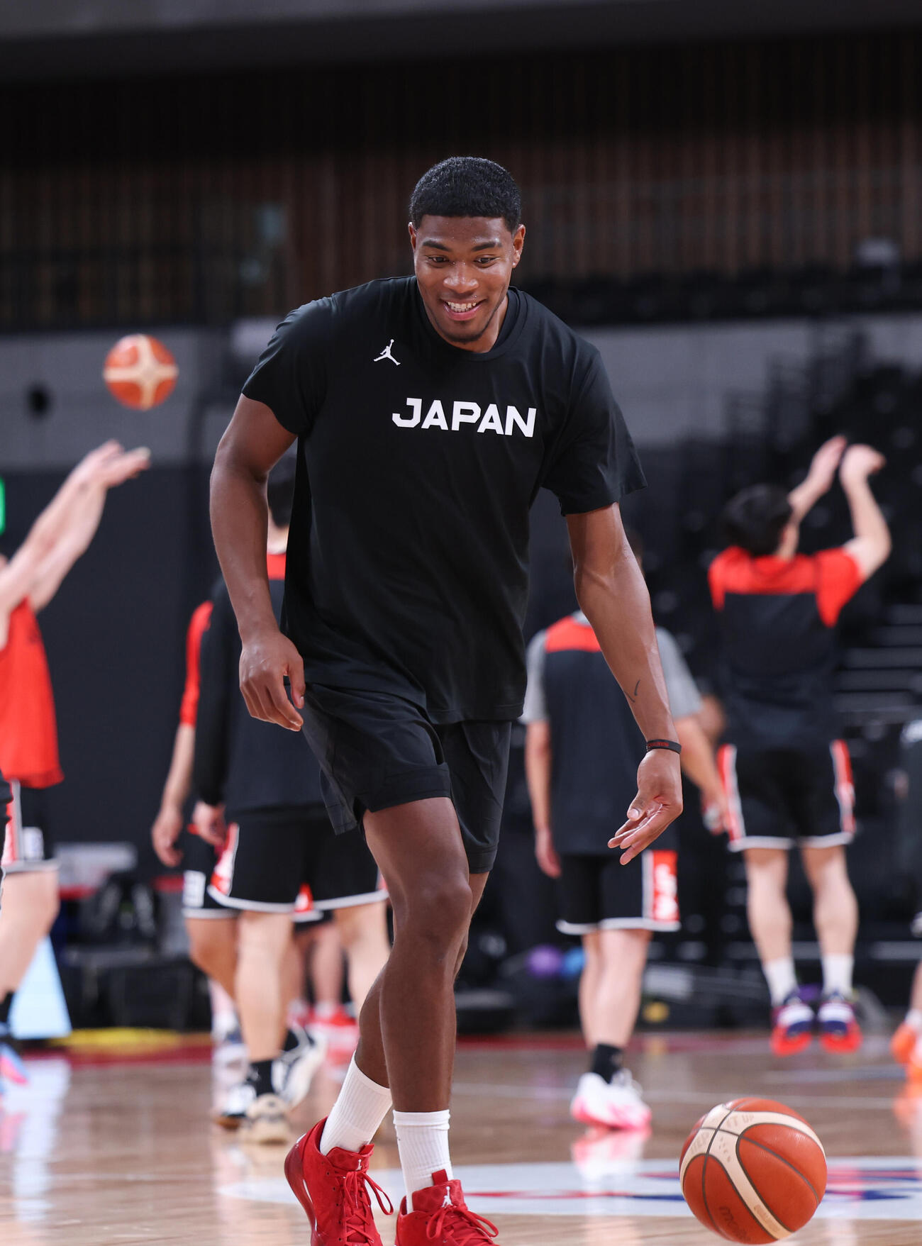 前日公開練習をする八村塁（撮影・増田悦実）