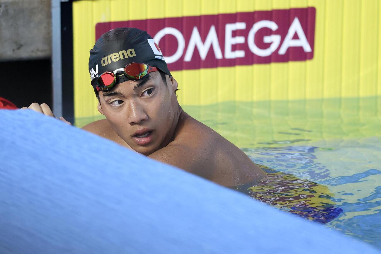 男子400メートル自由形決勝のレースを終えた村佐達也。8位だった＝アーバイン（共同）