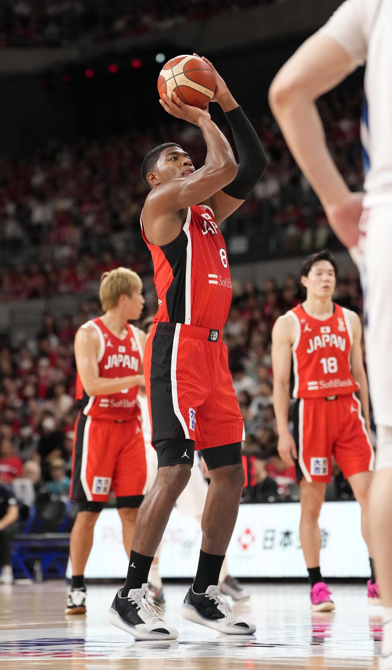日本対韓国　2Q、フリースローを放つ八村塁（撮影・小島史椰）