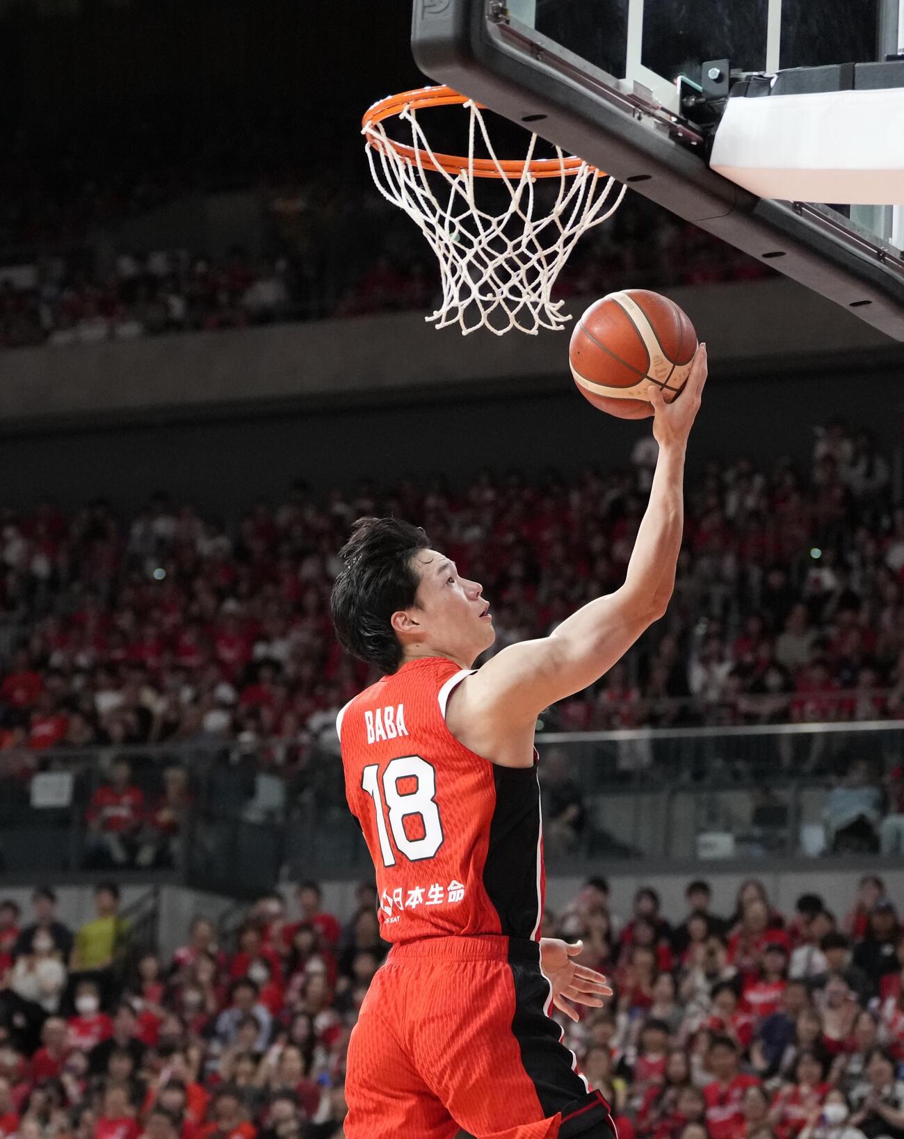 日本対韓国　2Q、シュートを決める馬場雄大（撮影・小島史椰）