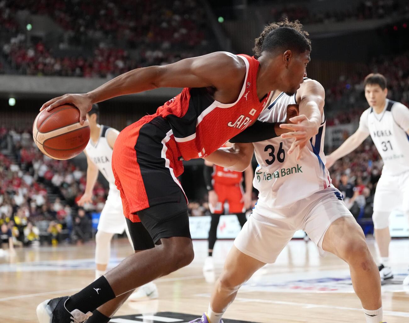 日本対韓国　1Q、果敢に攻める八村塁（撮影・小島史椰）