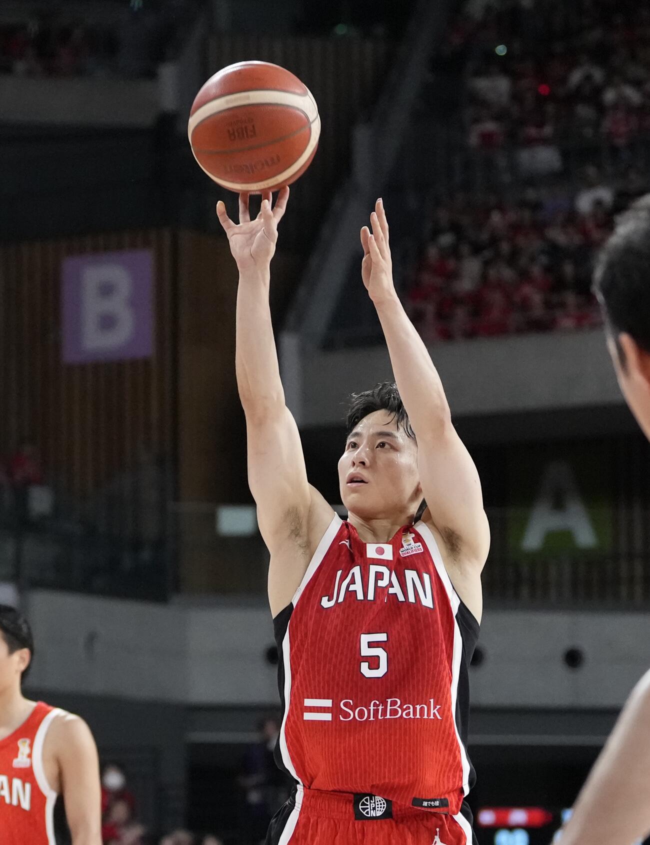 日本対韓国　2Q、フリースローを決める河村勇輝（撮影・小島史椰）