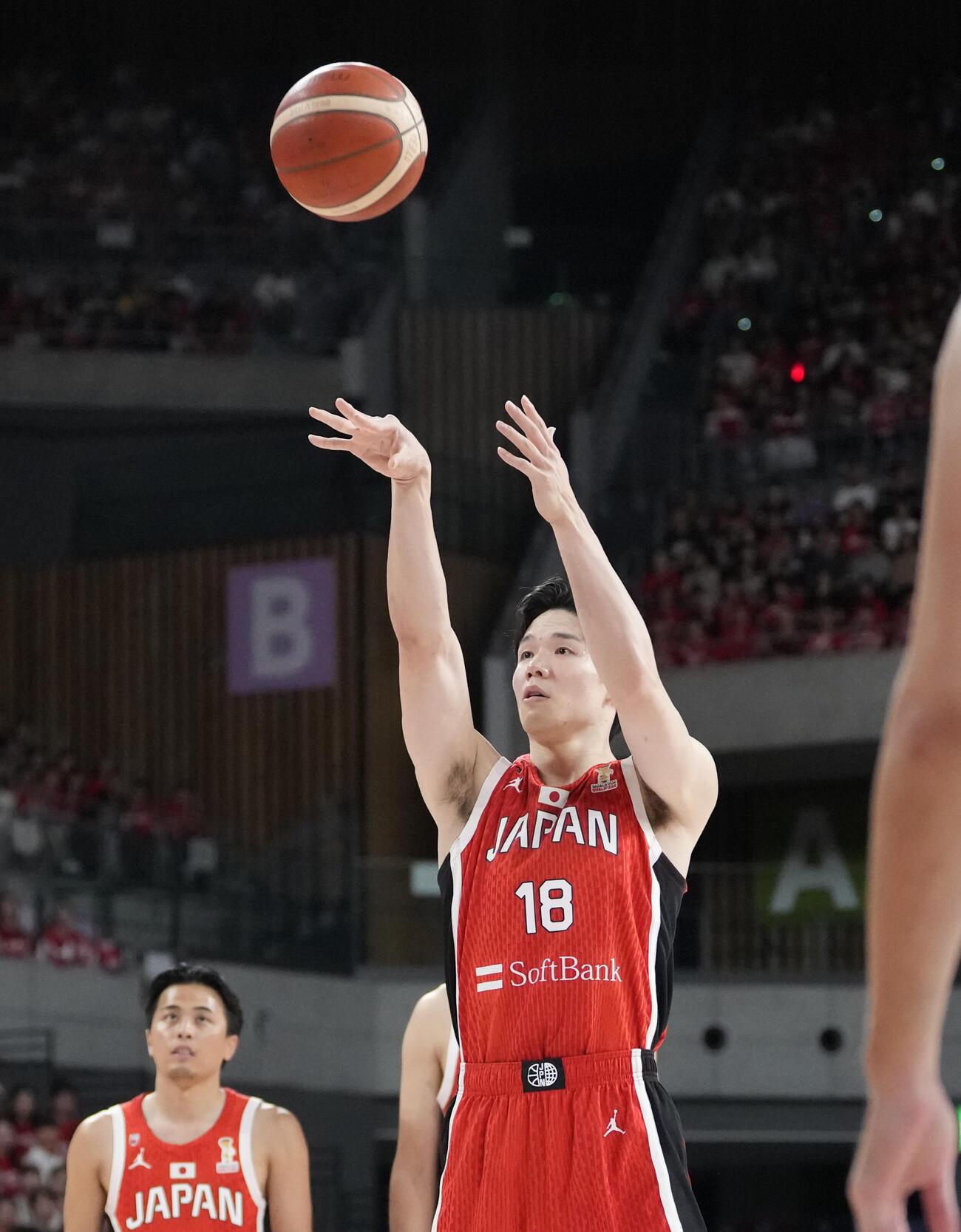 日本対韓国　2Q、フリースローを決める馬場雄大（撮影・小島史椰）