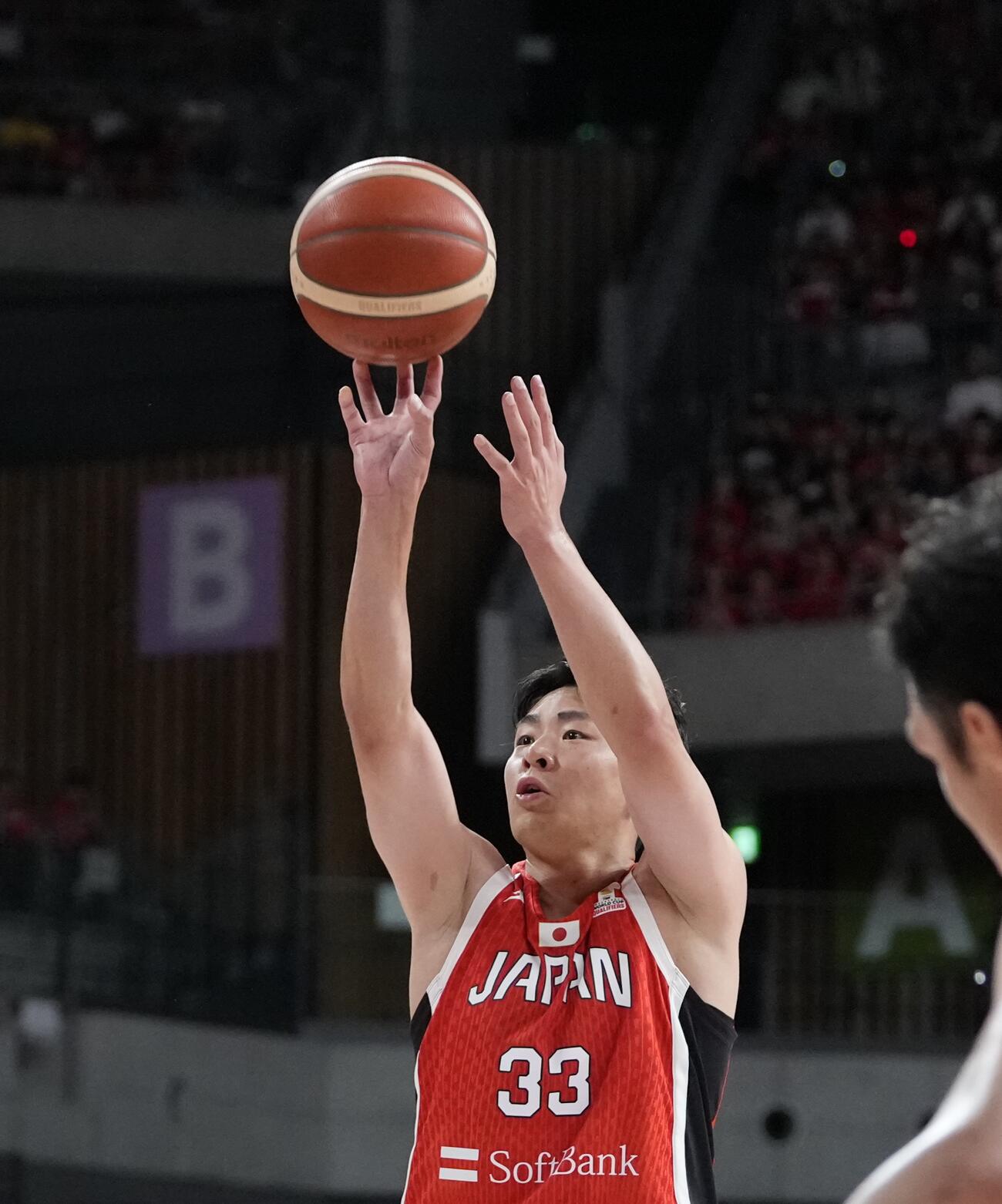 日本対韓国　2Q、フリースローを決める佐々木隆成（撮影・小島史椰）
