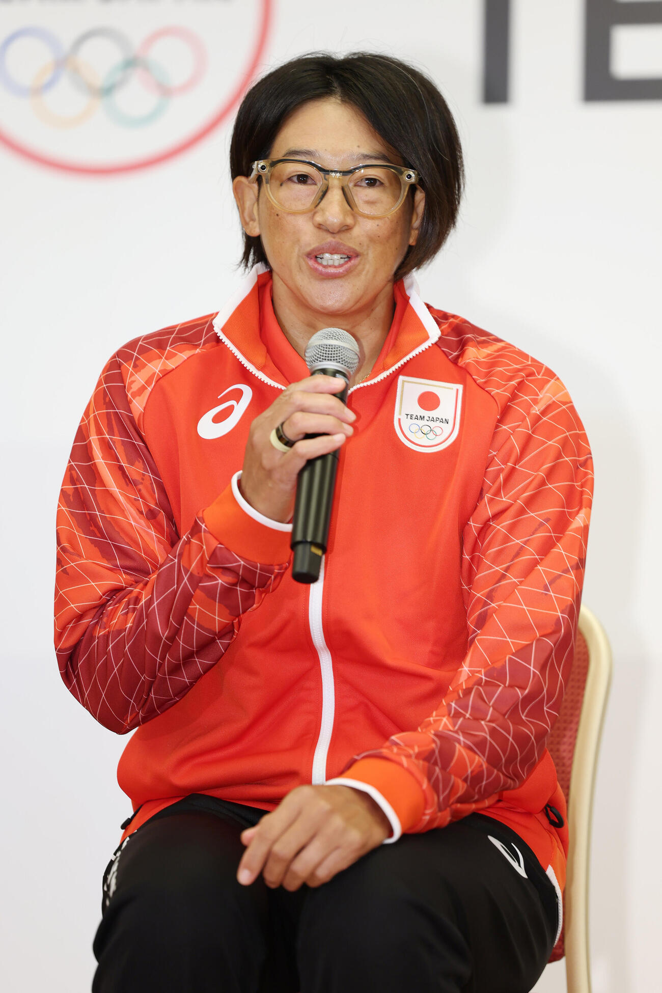 「アジア大会TEAM JAPAN MEDIA SUMMIT」に登壇した上野由岐子（撮影・宮地輝）