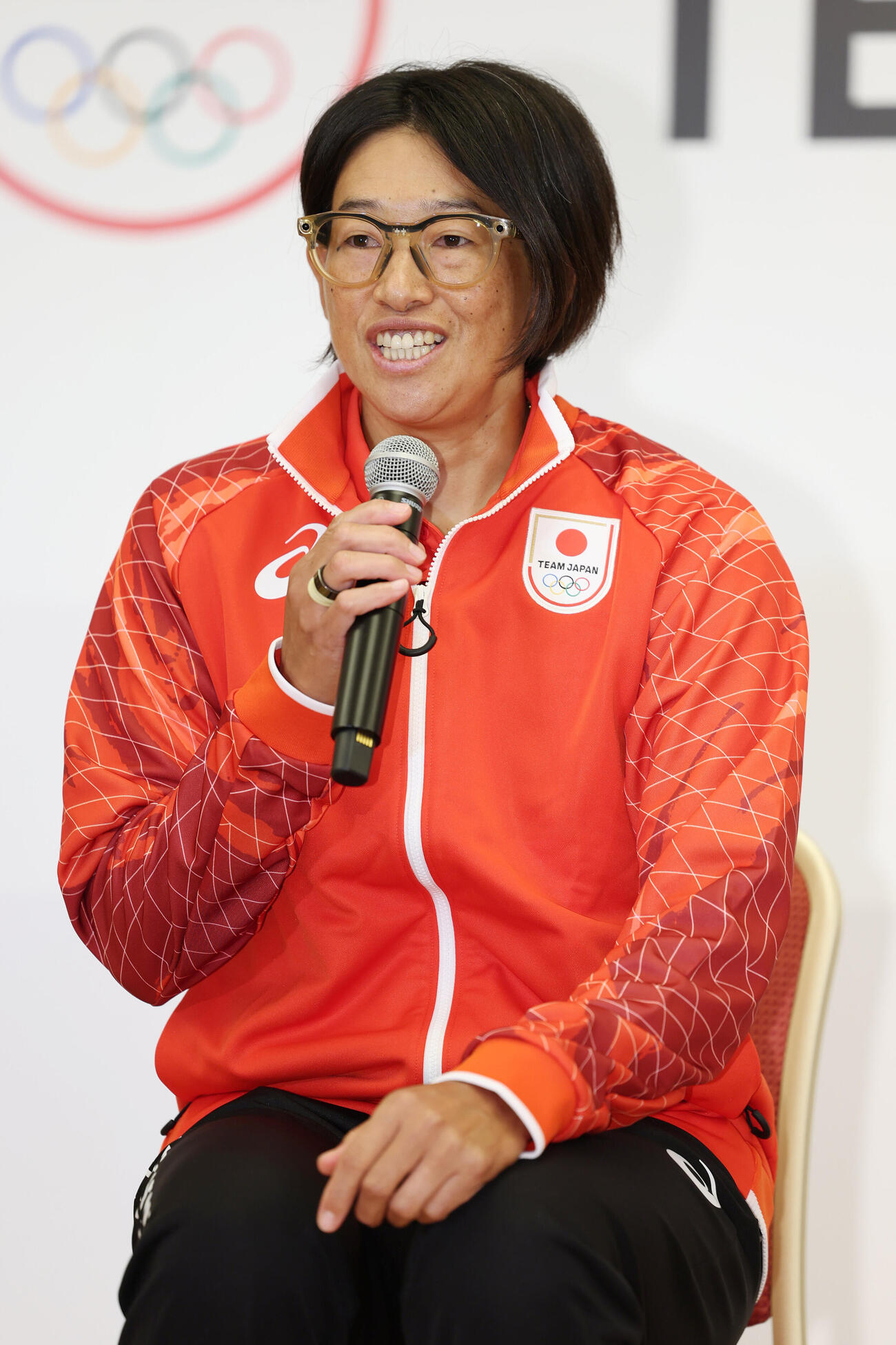 「第20回アジア大会TEAM JAPAN MEDIA SUMMIT」に登壇した上野由岐子（撮影・宮地輝）