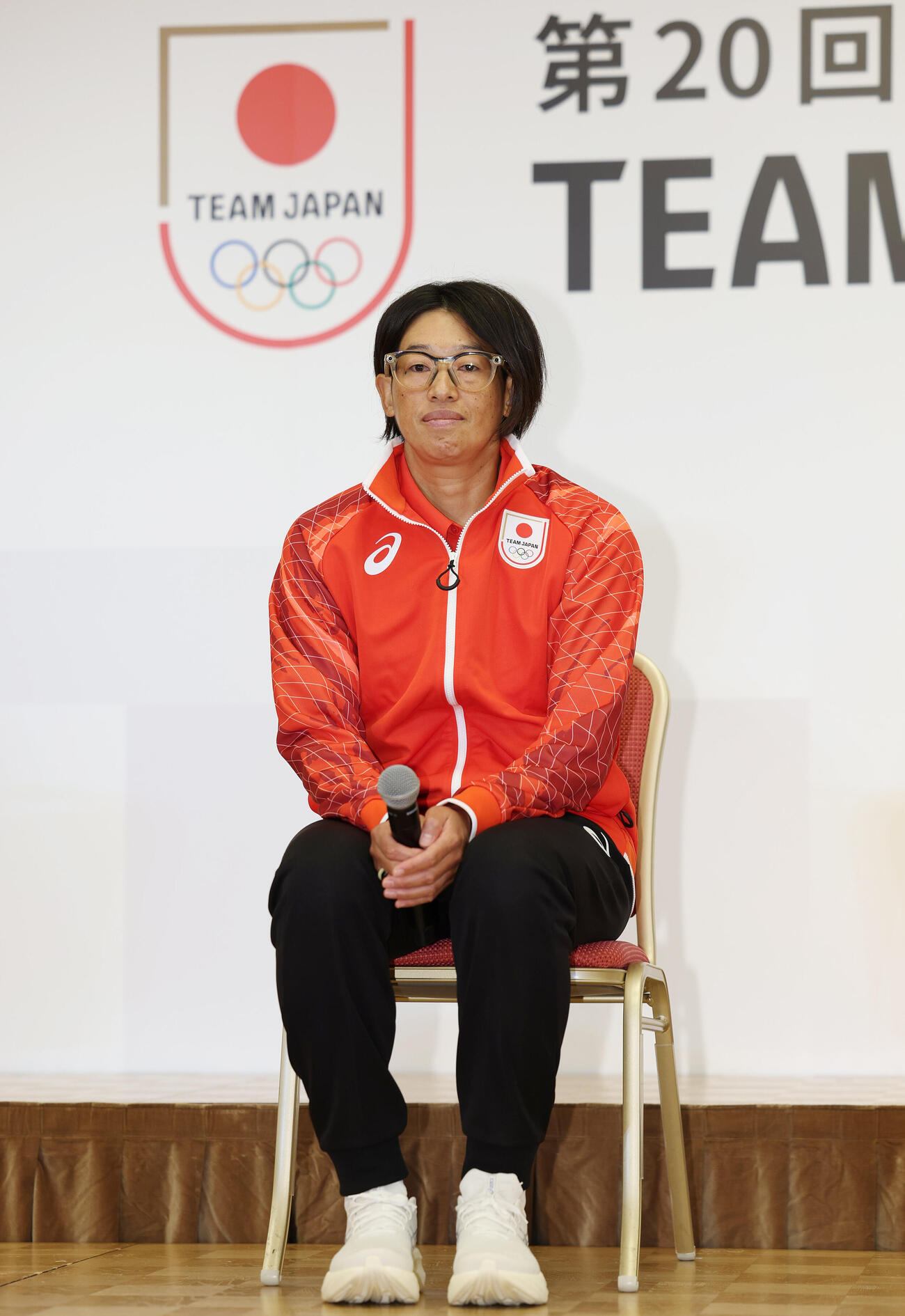 「第20回アジア大会TEAM JAPAN MEDIA SUMMIT」に登壇した上野由岐子（撮影・宮地輝）