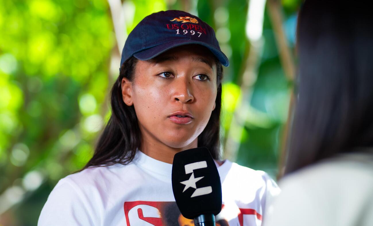 全米オープンテニスの開幕を前に、記者会見する女子シングルスの大坂なおみ＝29日、ニューヨーク（ゲッティ＝共同）