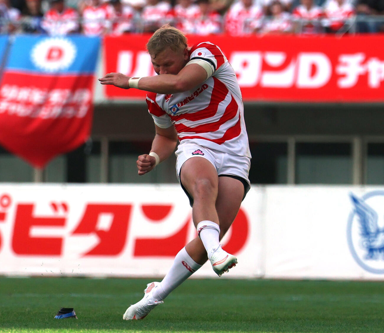 日本対カナダ　前半、トライを決める広瀬雄也（撮影・水谷安孝）