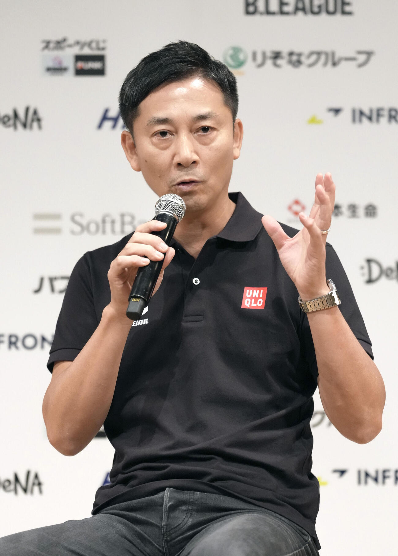 Bリーグの新シーズンに向けたイベントで話す島田慎二コミッショナー（2026年9月1日、共同）