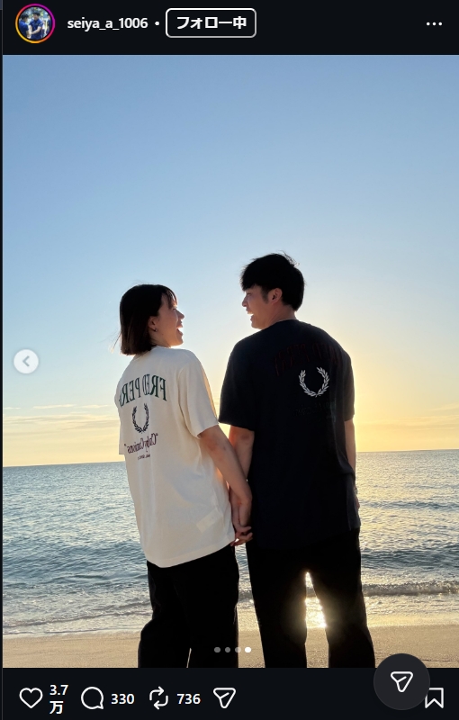 林琴奈と堺ブレイザーズの安藤誠弥コーチのインスタグラムから