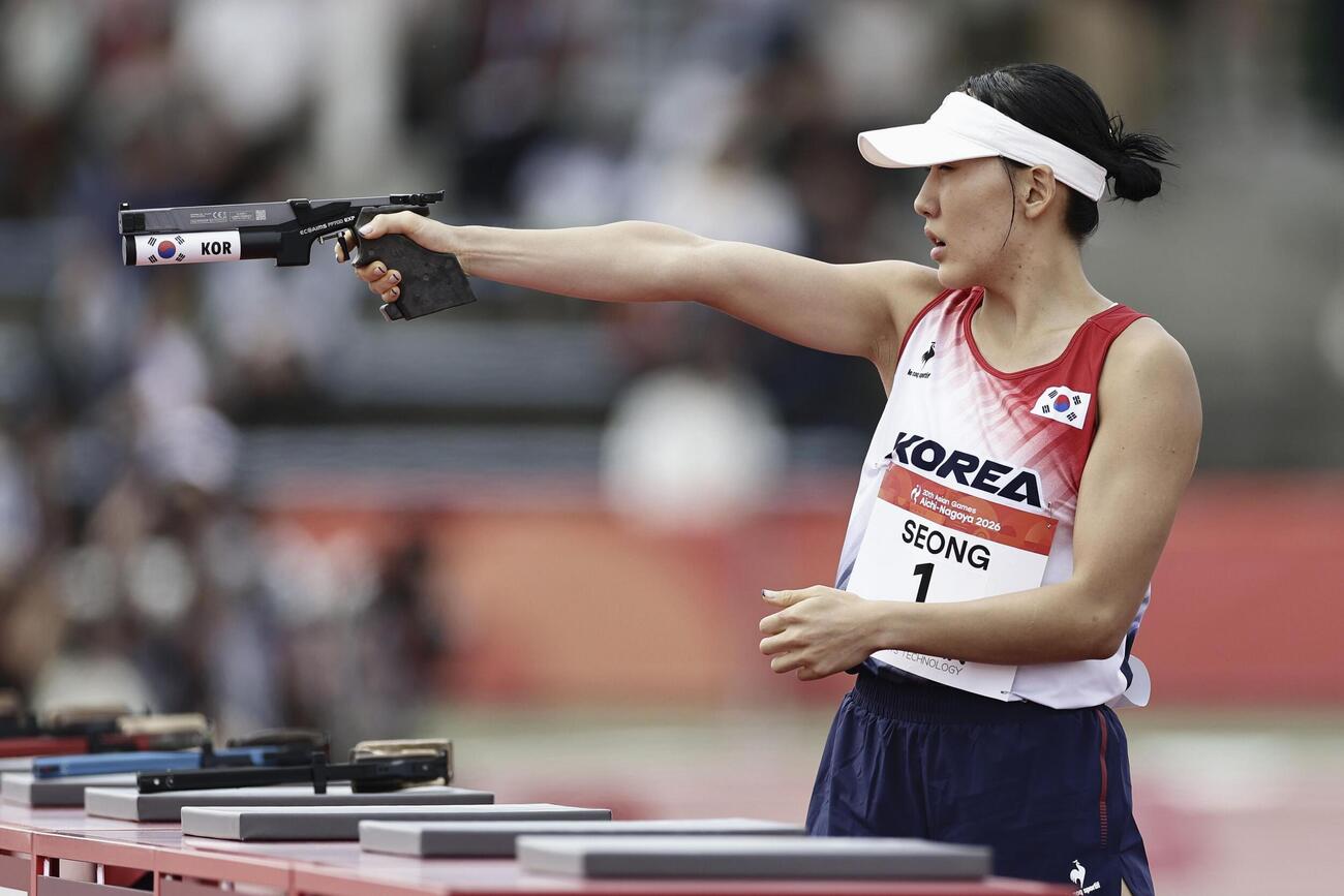 近代五種の女子個人で優勝した韓国のソン・スンミン＝安城市総合運動公園（共同）