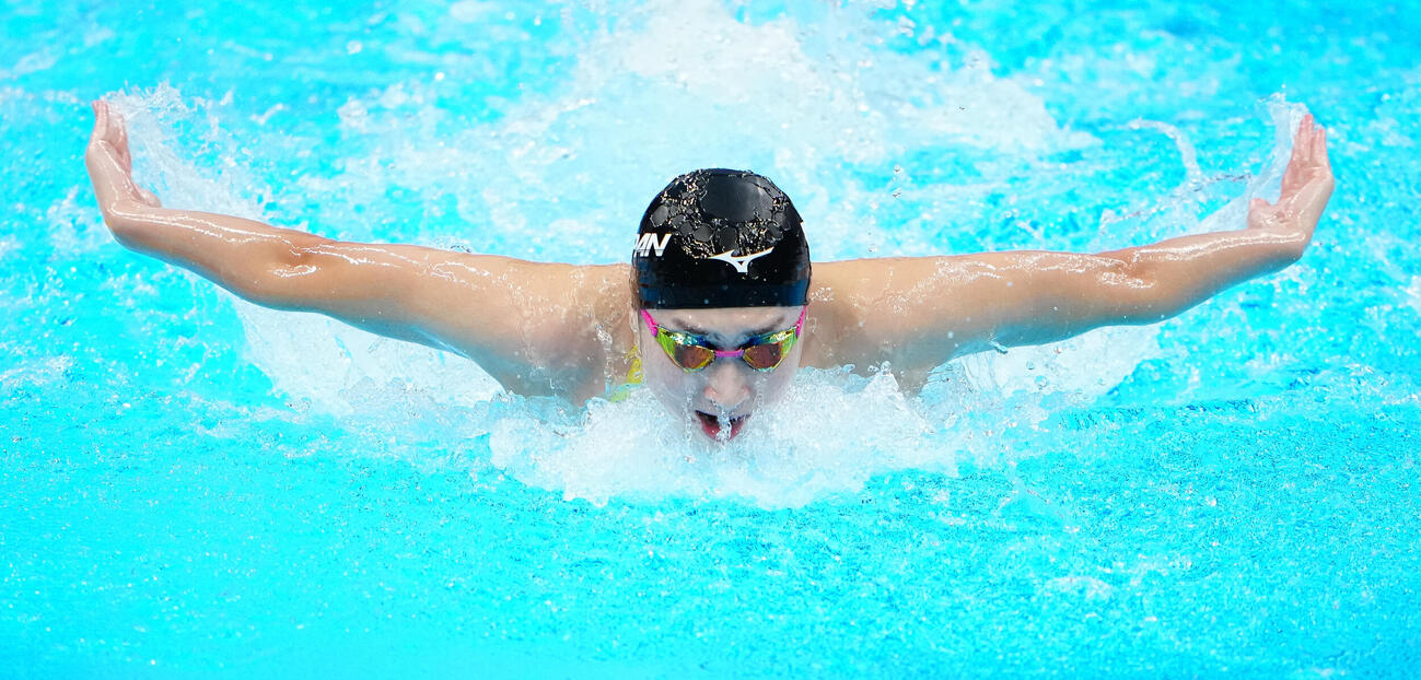 女子100メートルバタフライ予選　力泳する池江璃花子（撮影・鈴木みどり）