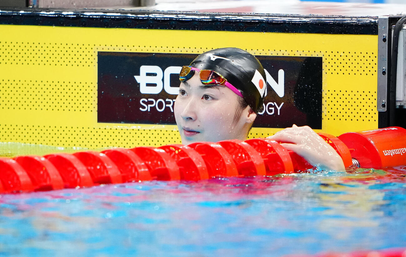 女子100メートルバタフライ決勝　メダルを逃し、浮かない表情の池江璃花子（撮影・鈴木みどり）