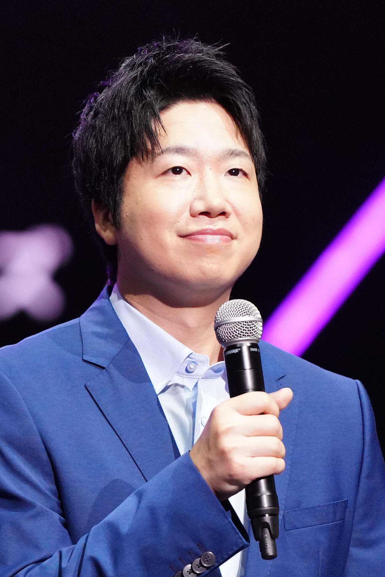 WTTチャンピオンズの試合前、会場を盛り上げる水谷隼氏（2026年8月）
