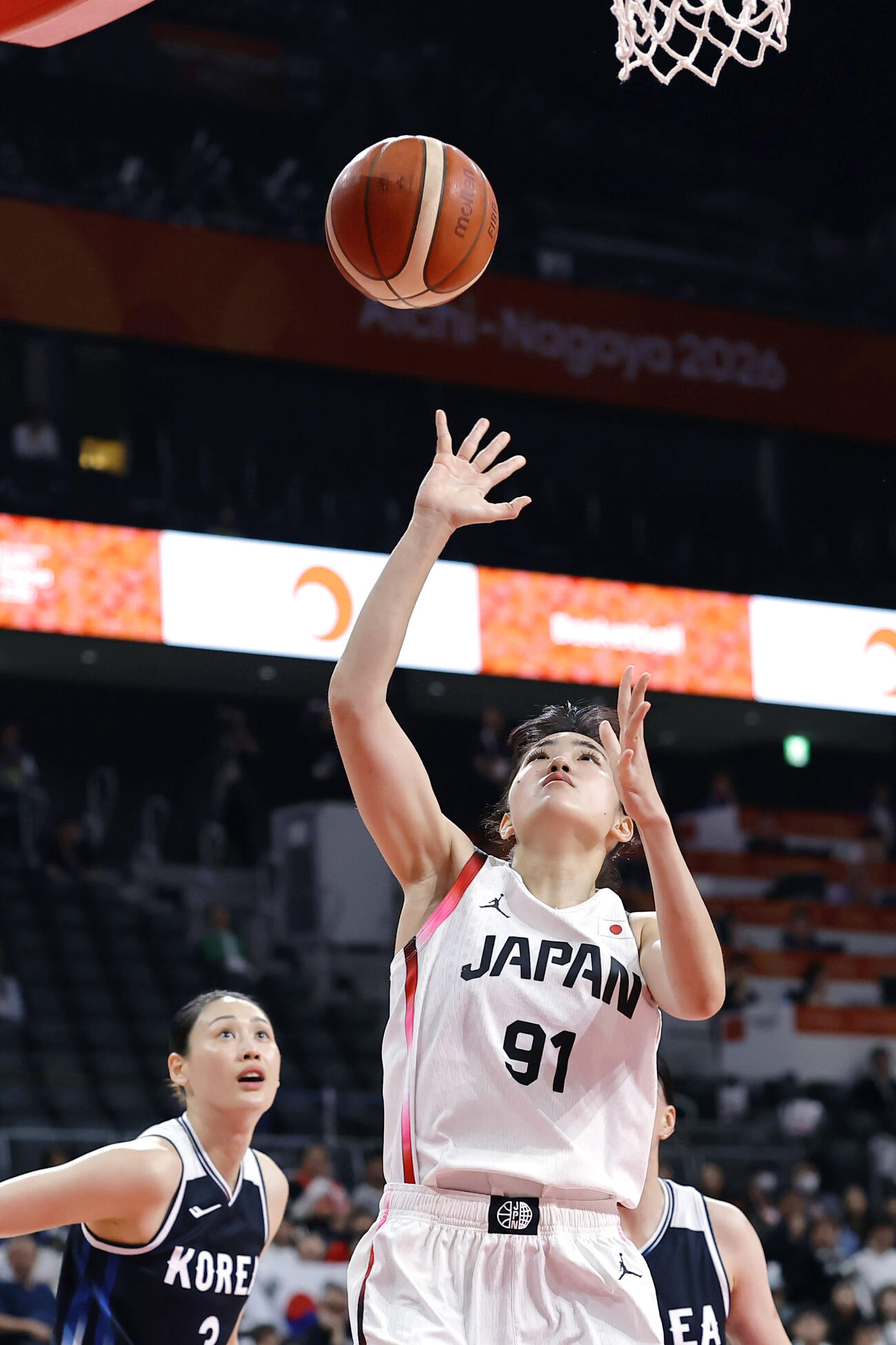 日本－韓国　第1クオーター、シュートを決める大脇＝IGアリーナ（共同）