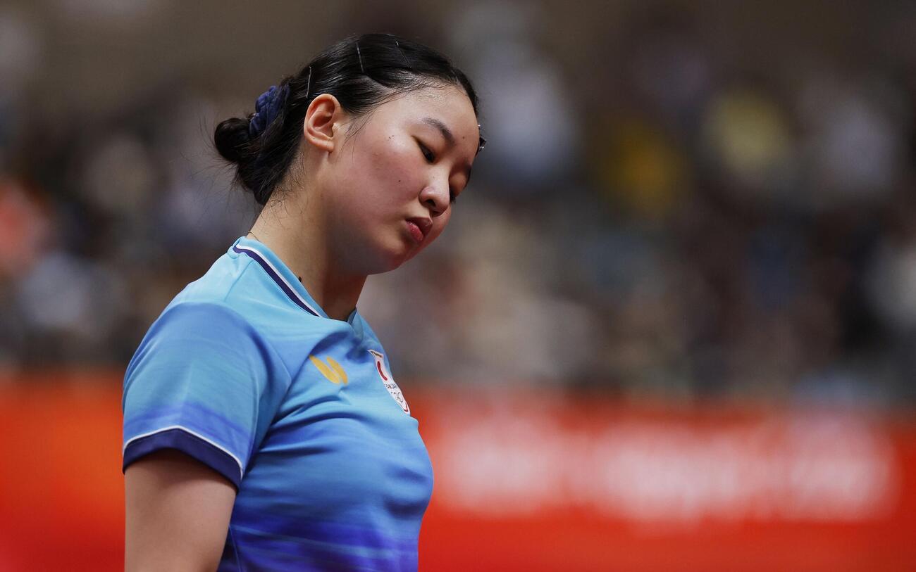 アジア大会卓球女子シングルス準決勝　中国の王曼昱に敗れた張本美和（ロイター）