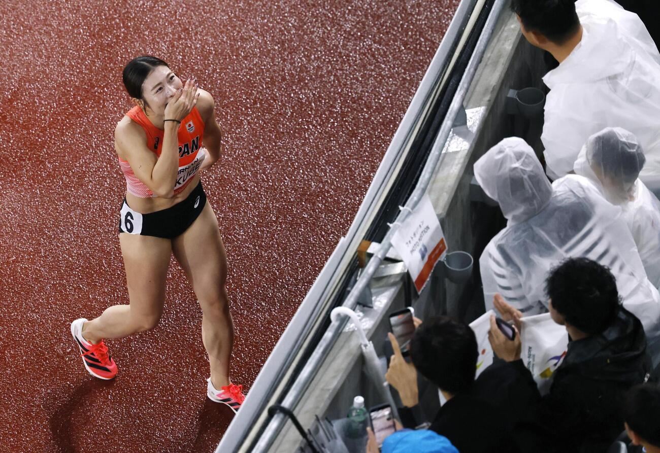 女子100メートル障害で決勝に進んだ福部真子＝パロマ瑞穂スタジアム（共同）
