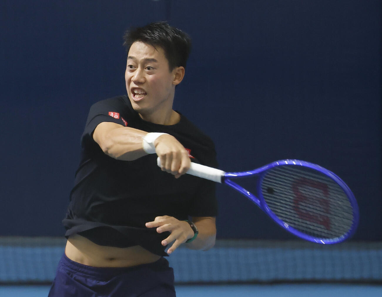 シングルス1回戦に向け調整する錦織圭（共同）