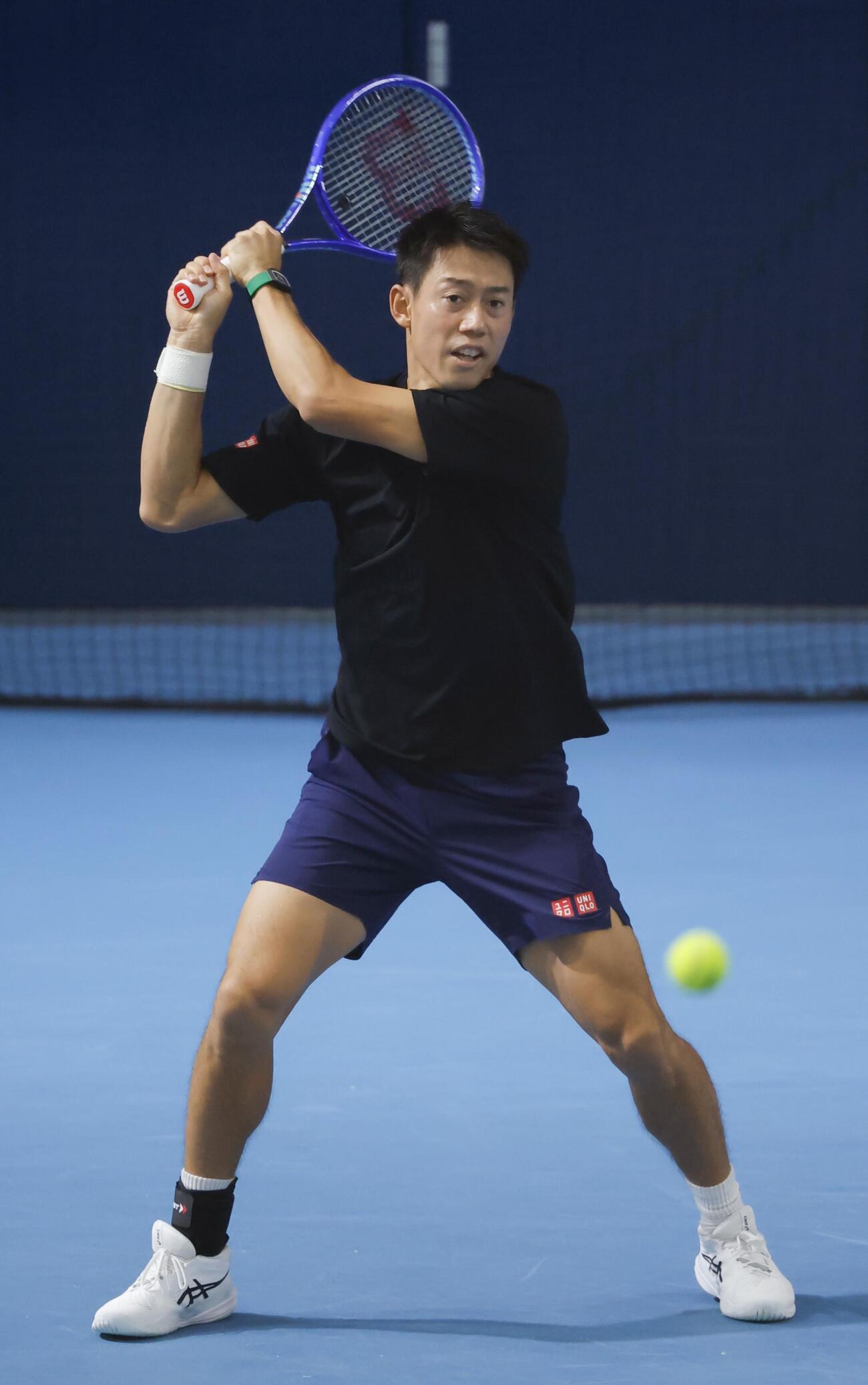 シングルス1回戦に向け調整する錦織圭（共同）