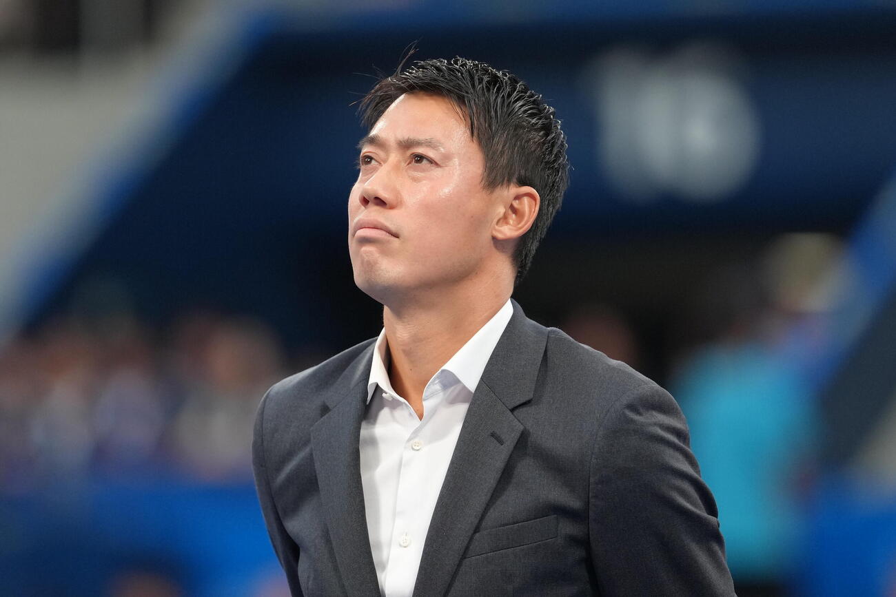 引退セレモニーに臨む錦織圭（撮影・足立雅史）