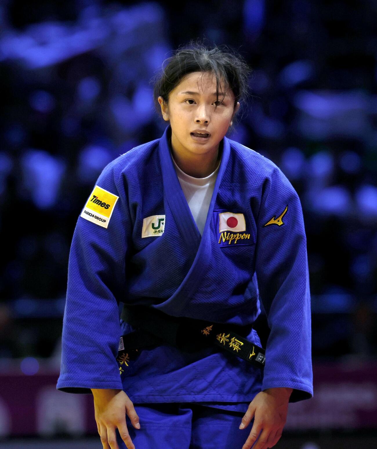 柔道の世界選手権女子57キロ級で優勝した大森朱莉（共同）