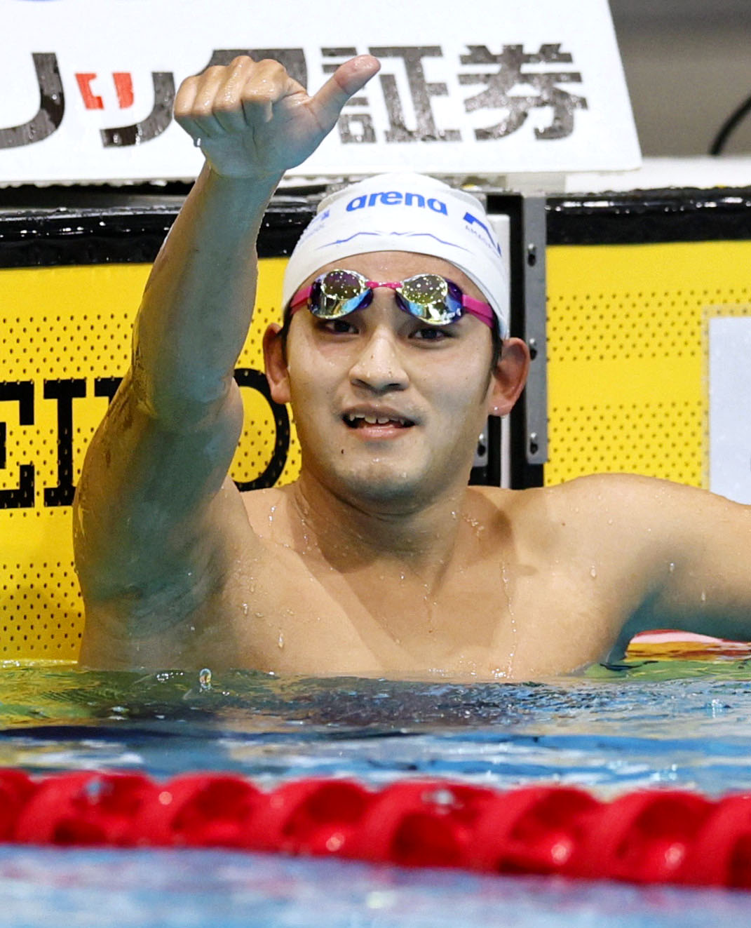 男子1500メートル自由形を短水路日本新の14分14秒16で制した田渕海斗＝SAGAサンライズパーク水泳場(共同)