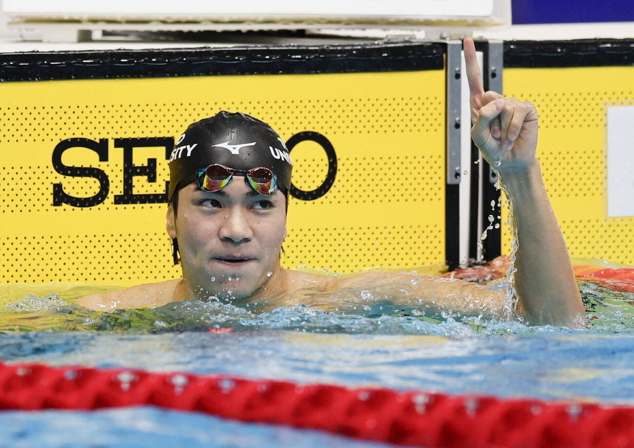男子200メートル個人メドレーを短水路日本新の1分50秒42で制した松下知之＝SAGAサンライズパーク水泳場(共同)