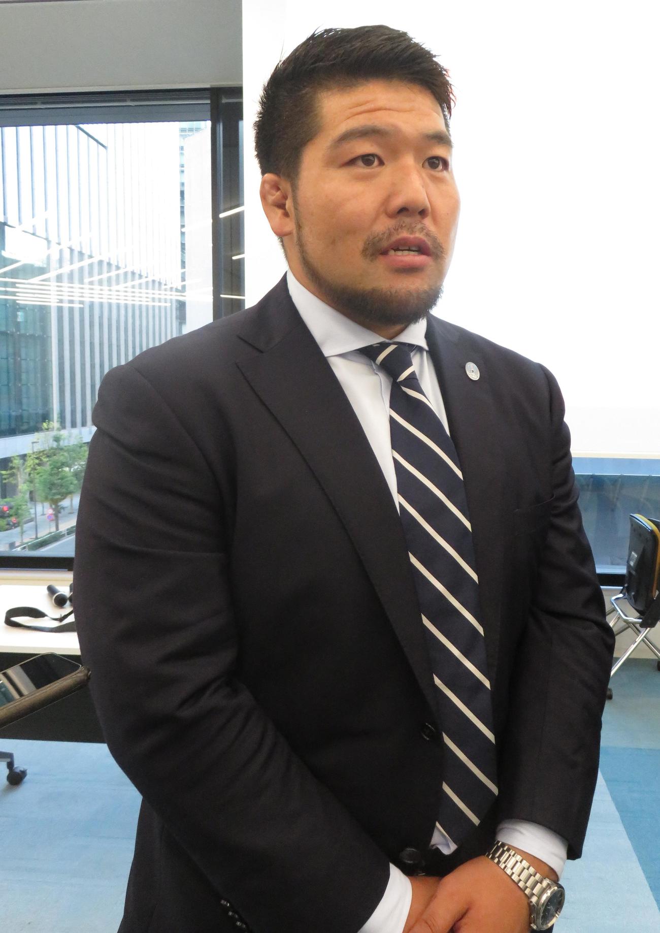 ラグビー界の未来について語る畠山健介（撮影・峯岸佑樹）