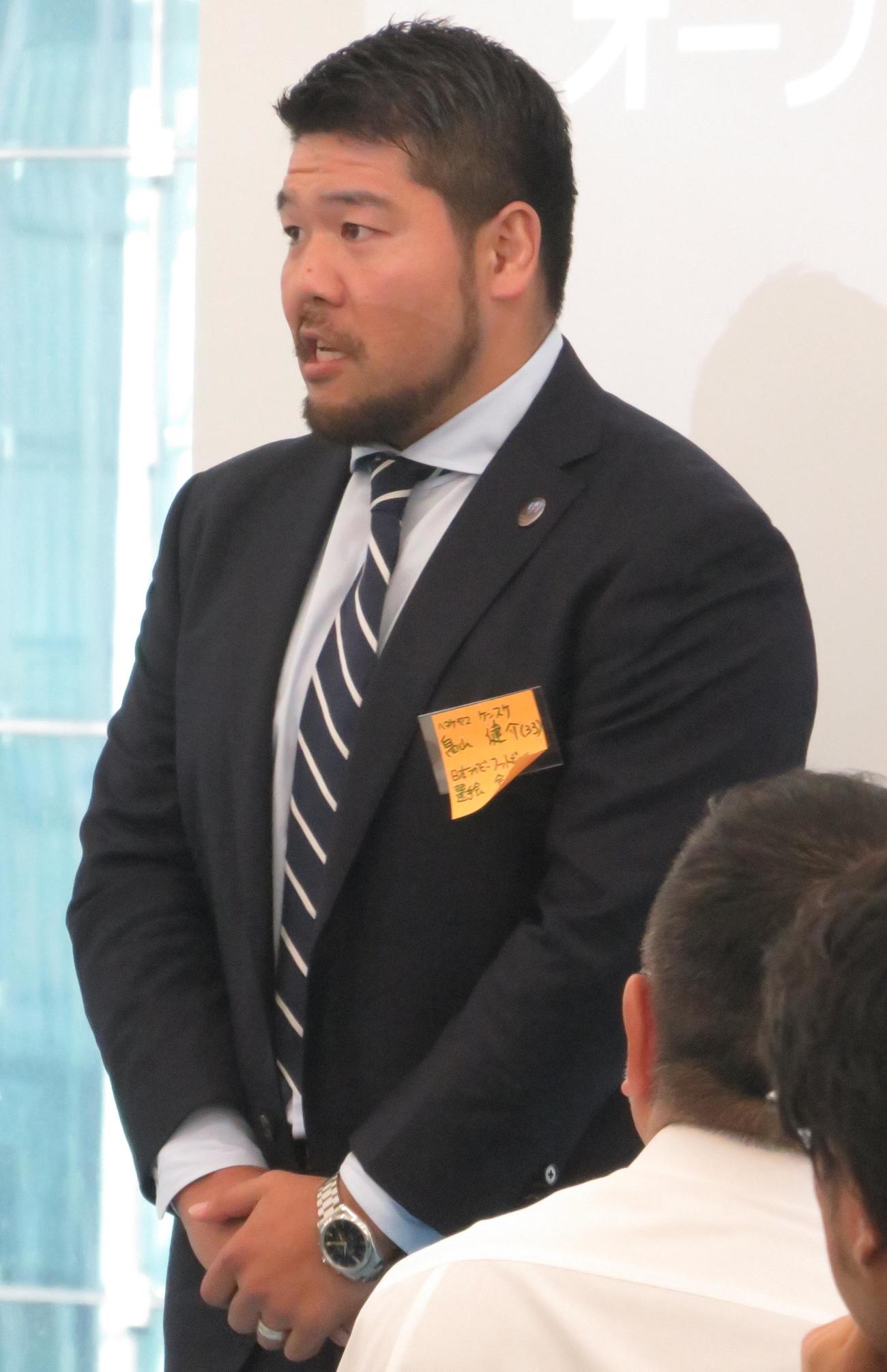 ラグビー界の未来について語る畠山健介（撮影・峯岸佑樹）