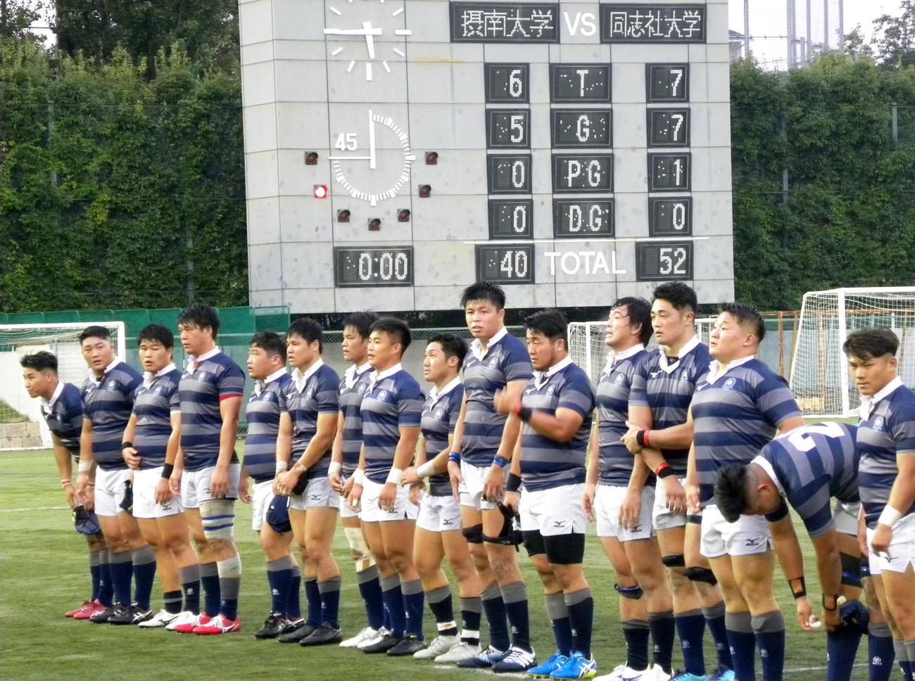 摂南大を下し、開幕戦を飾った同大の選手たち（撮影・松本航）