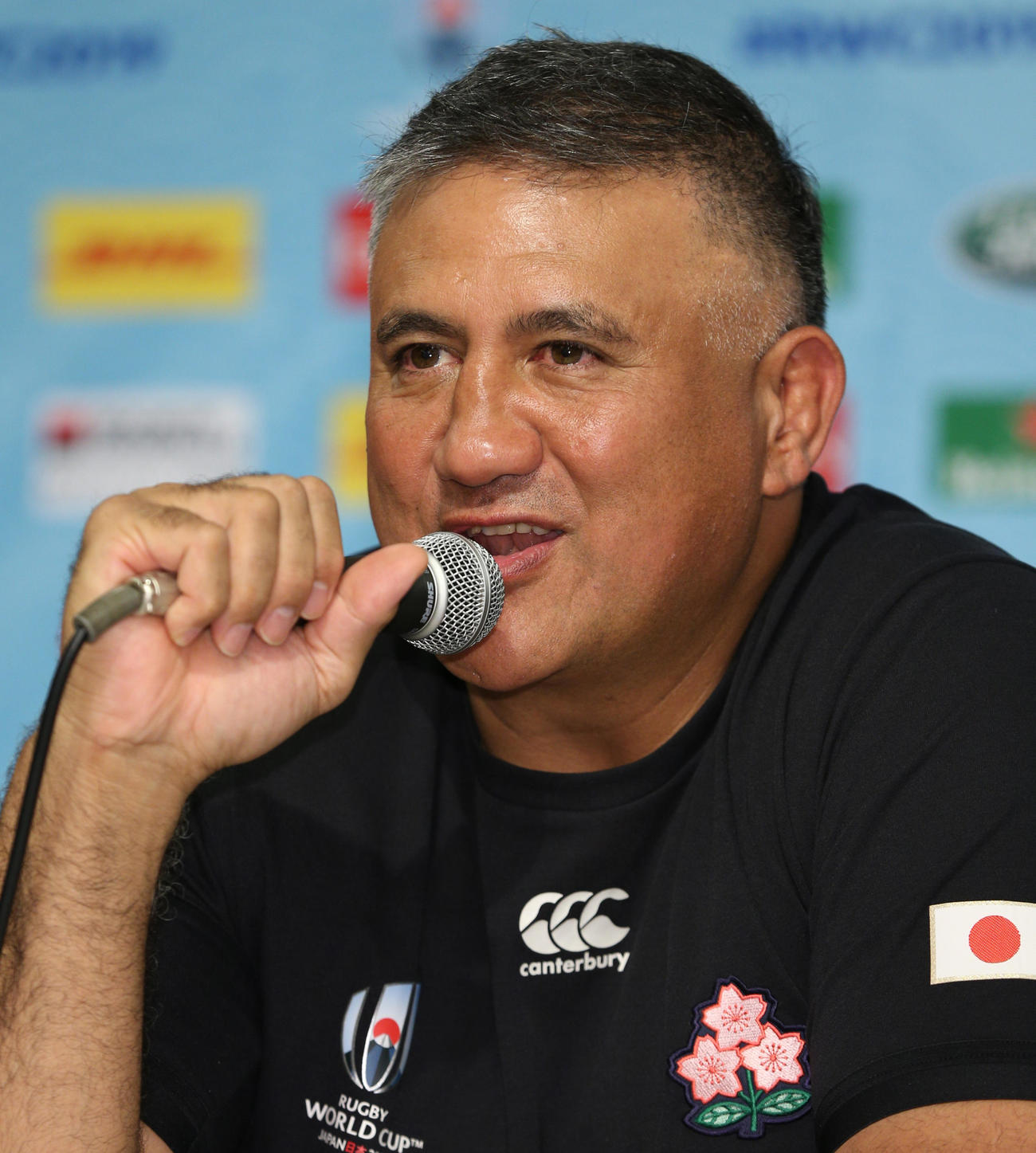 ラグビー日本代表メンバーを発表するジョセフ・ヘッドコーチ（撮影・中島郁夫）