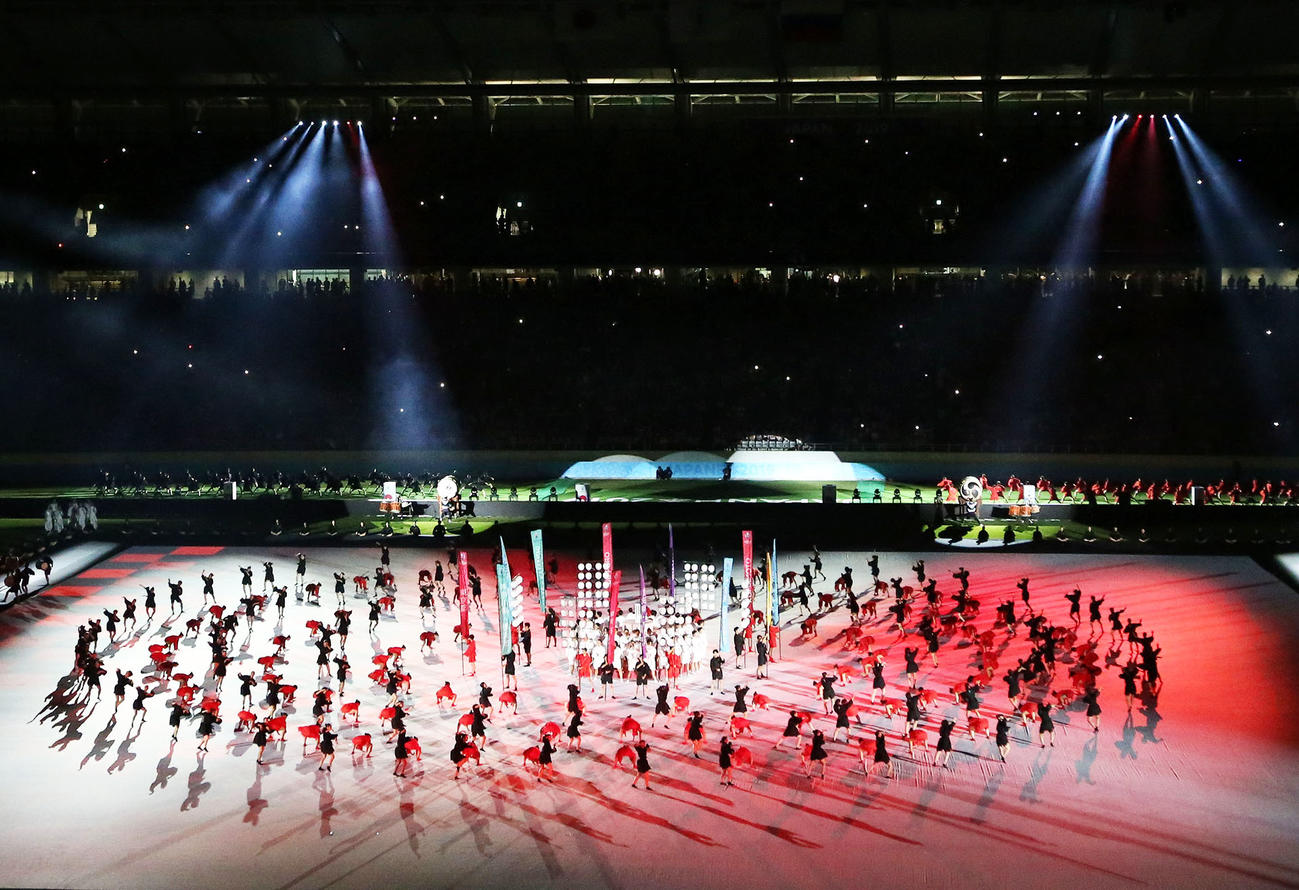 日本式の演出がされたラグビーW杯開会式（撮影・狩俣裕三）