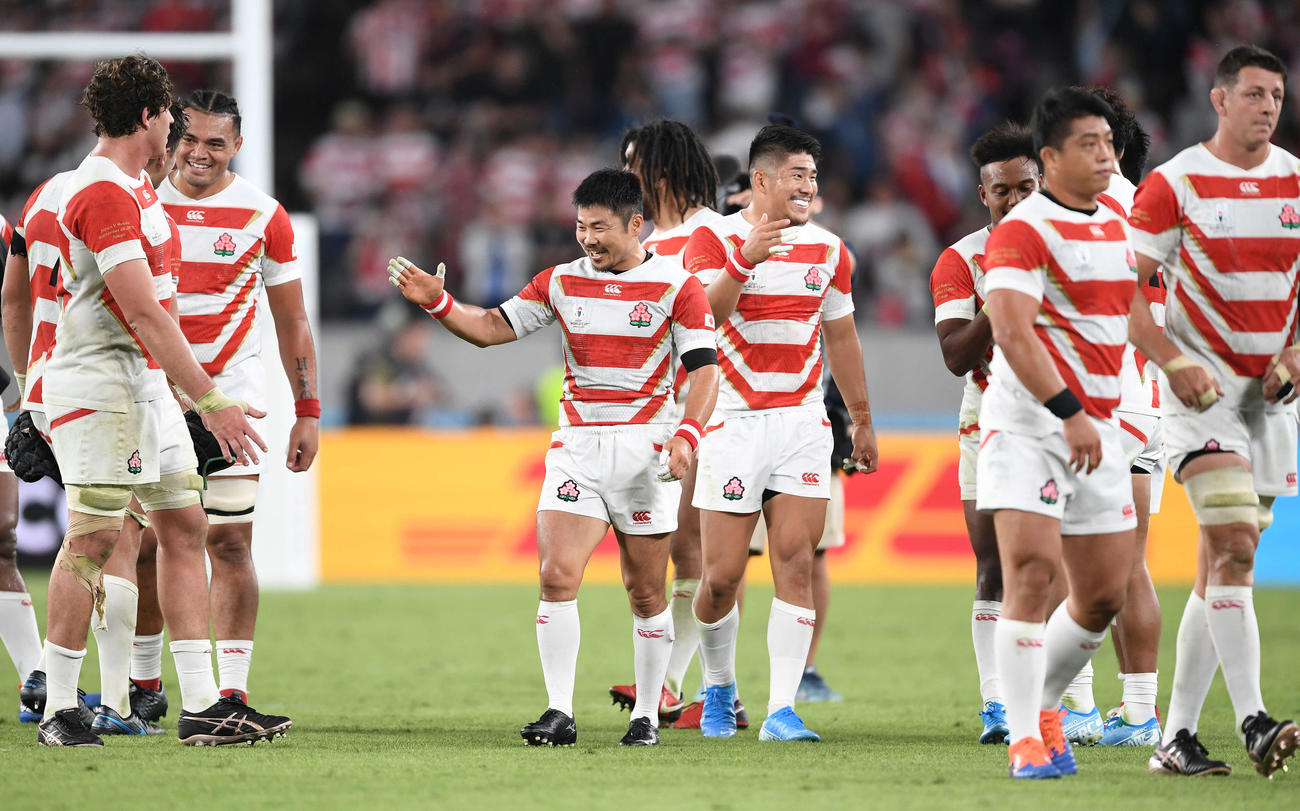 日本対ロシア　ロシアに快勝し笑顔のSH田中（撮影・鈴木みどり）