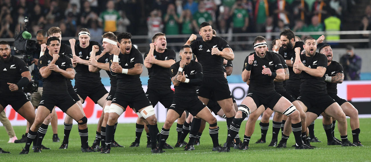 ニュージーランド対アイルランド　ハカを披露するニュージーランド代表（撮影・鈴木みどり）
