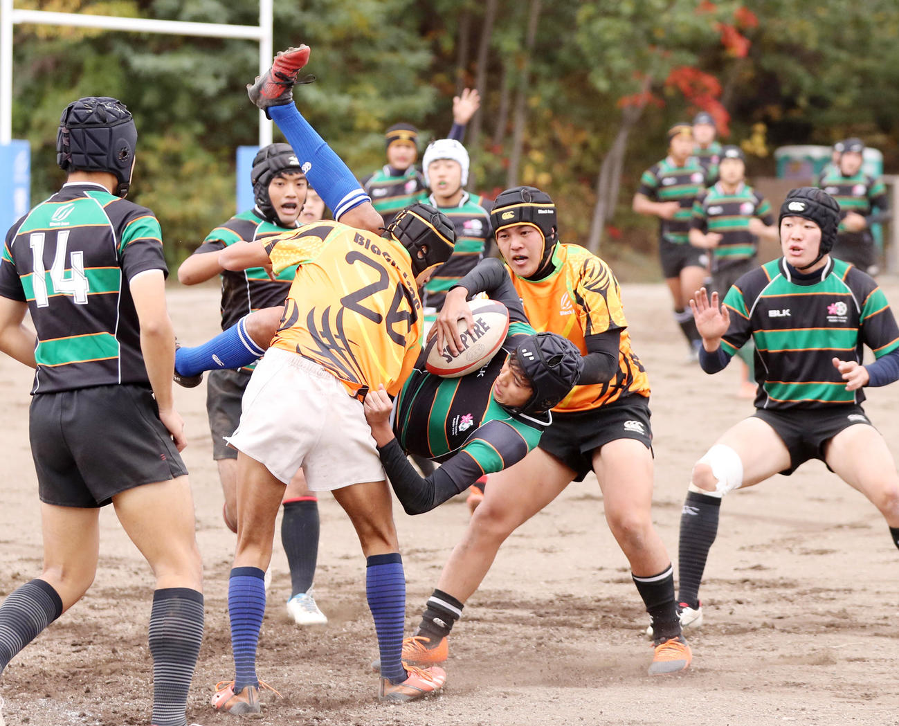 新装された総合グラウンドでデモンストレーションマッチを行う青森山田の選手たち（撮影・野上伸悟）