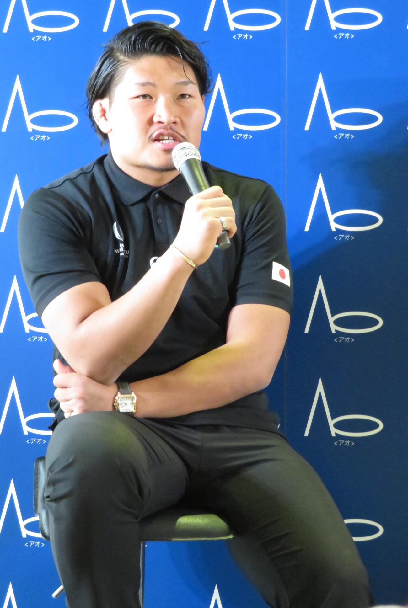 イベントに出席した稲垣啓太（撮影・峯岸佑樹）