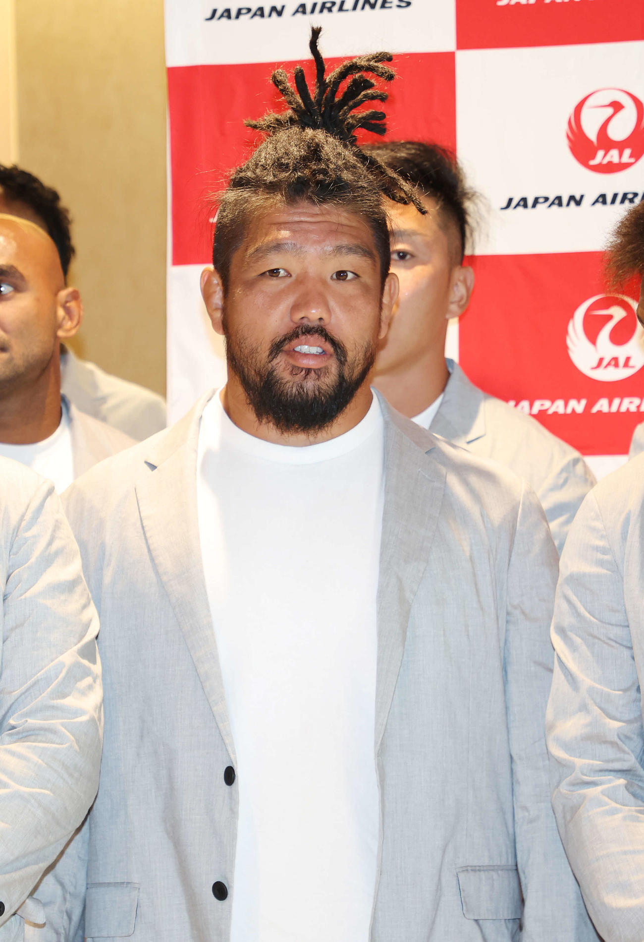 ラグビー日本代表出発式に臨む堀江（撮影・宮地輝）