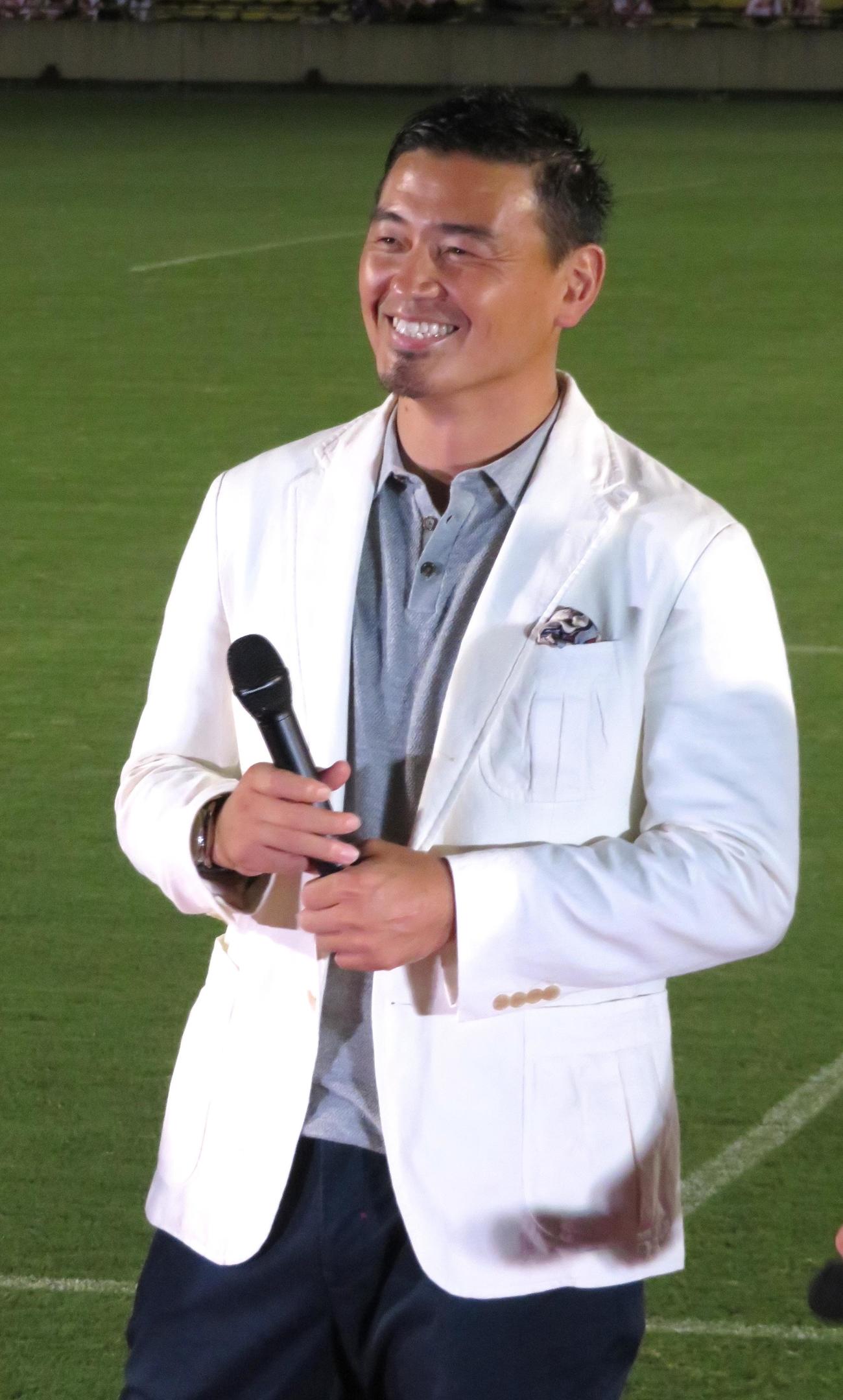 イベントを笑みを見せる五郎丸歩氏（撮影・峯岸佑樹）