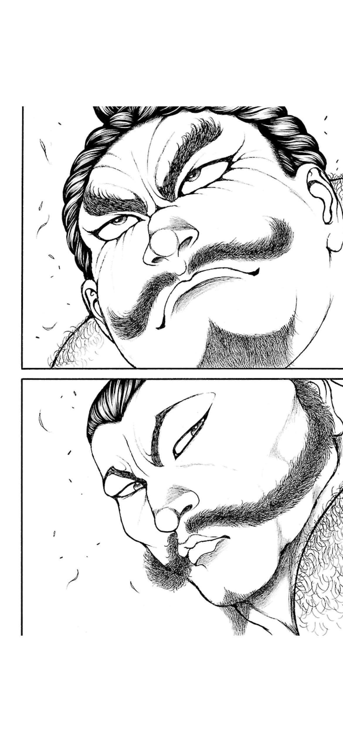 漫画「バキ道」で野見宿禰（上）と対決した、ラグビー日本代表プロップ稲垣啓太をイメージして描いた當麻蹶速（C）板垣恵介（秋田書店）1992