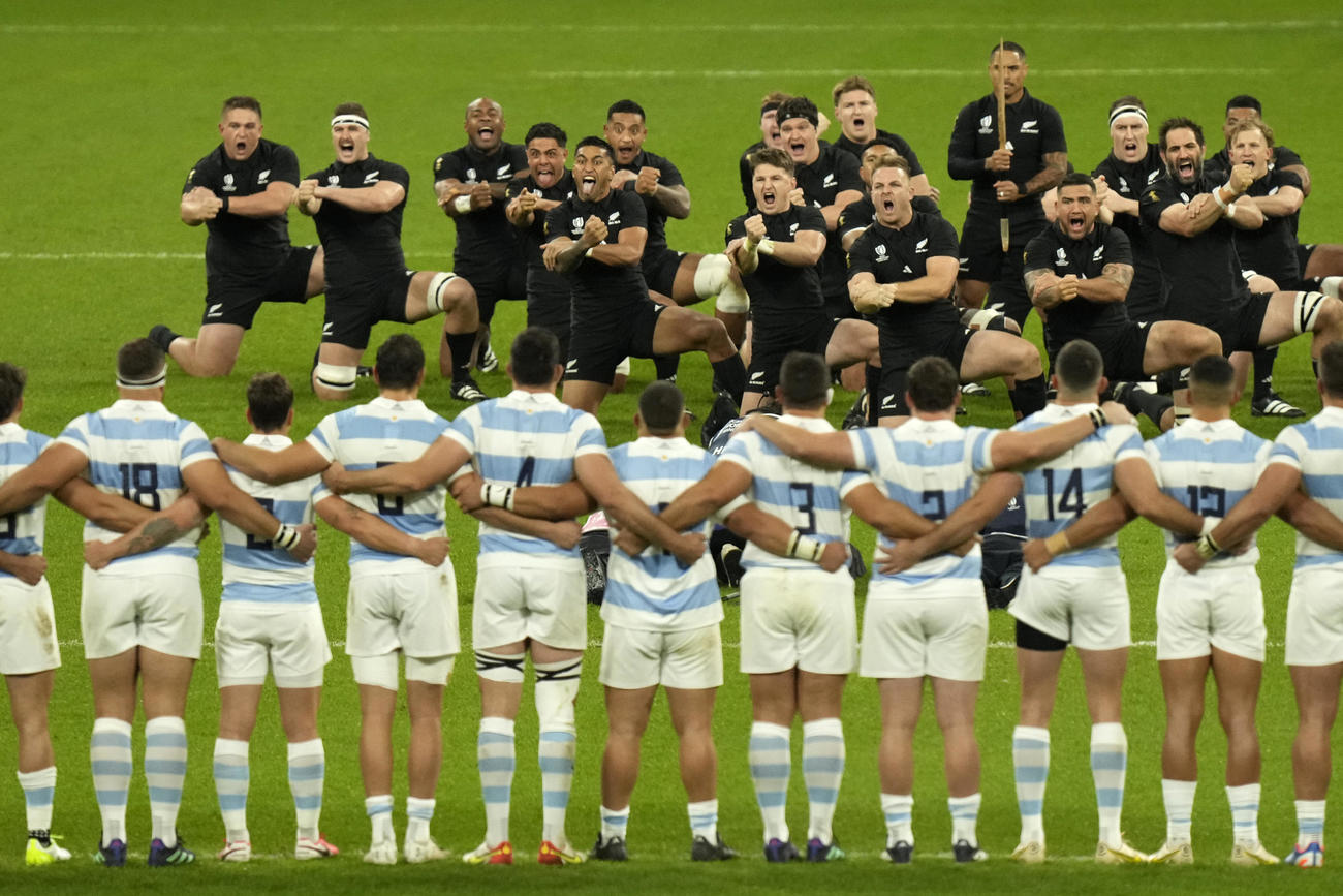 アルゼンチン代表との対戦前にハカ「カパオパンゴ」を披露するニュージーランド代表オールブラックス（AP）